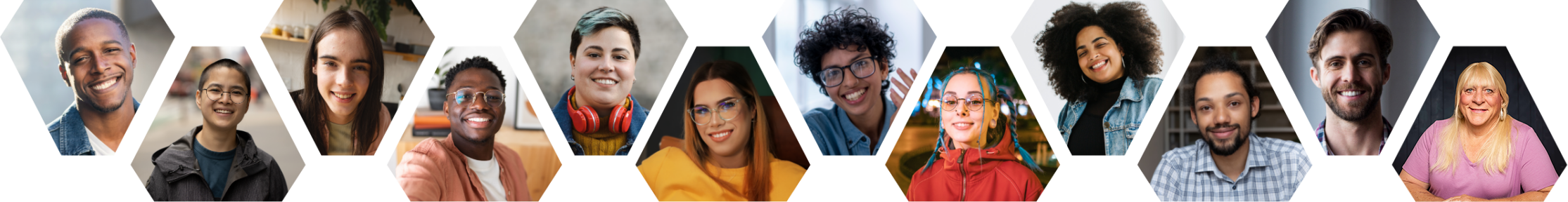 banner image with individual pictures of smiling people