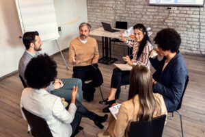 an lgbtq therapy and support group meets for a session