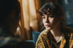 a woman learns the four cs of addiction in treatment